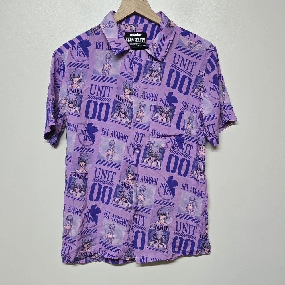 Evangelion Eva Unit-00 Purple Button-Down‎ Shirt Rei Ayanami Atsuko Swim Trunks